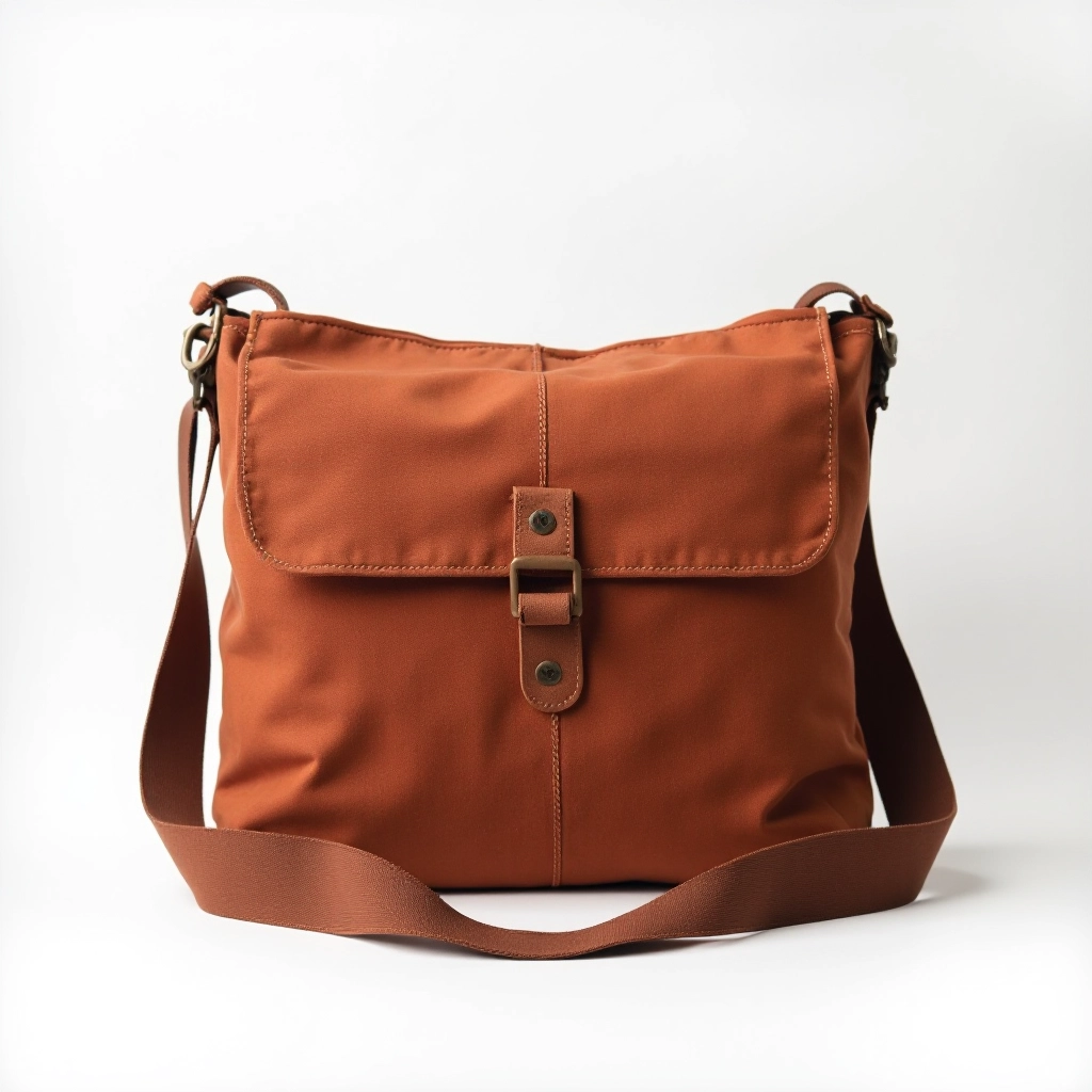 Rust-colored waxed canvas Daily Messenger bag on display, showing vintage aesthetic with leather details